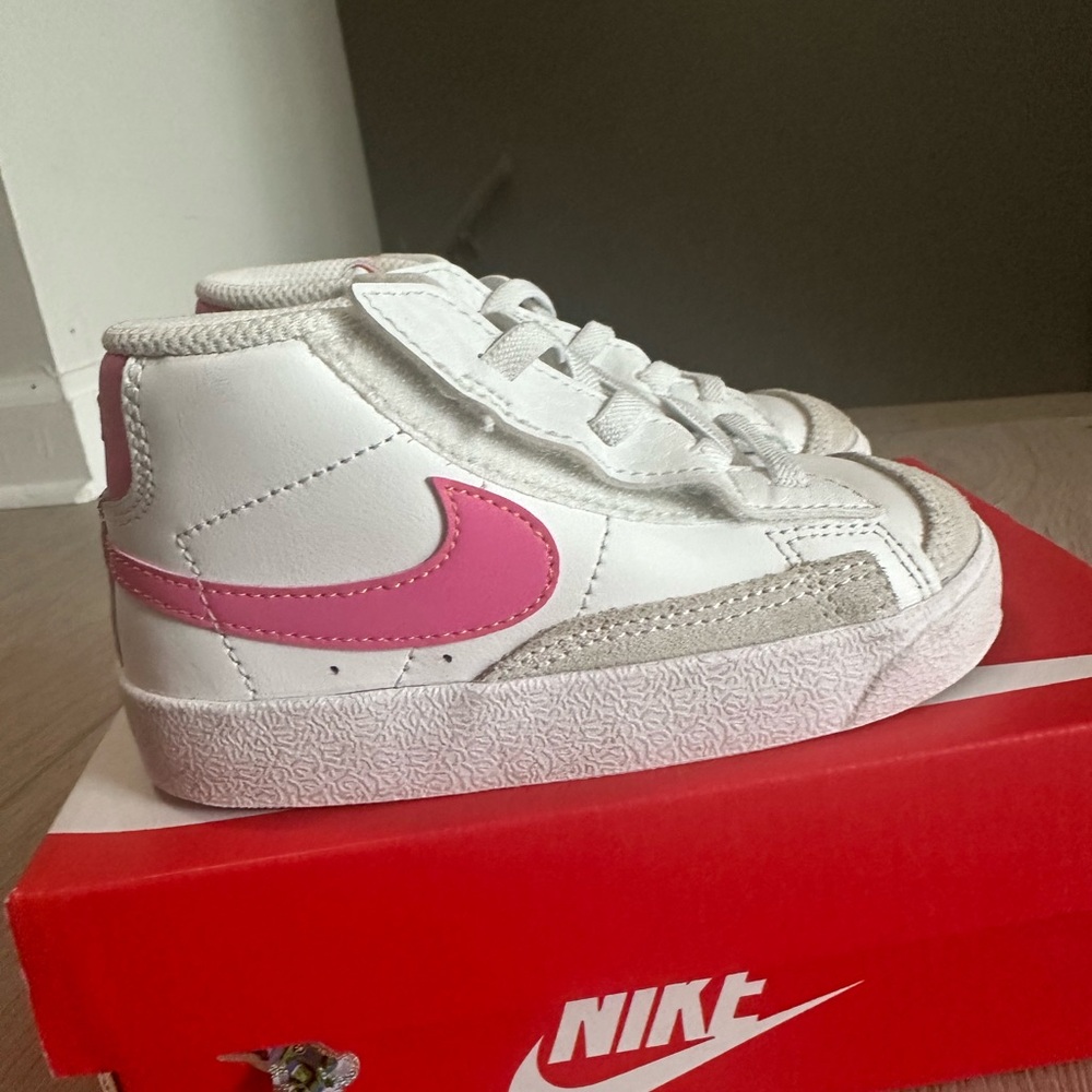 Nike Kids White and Pink High-Top Sneakers